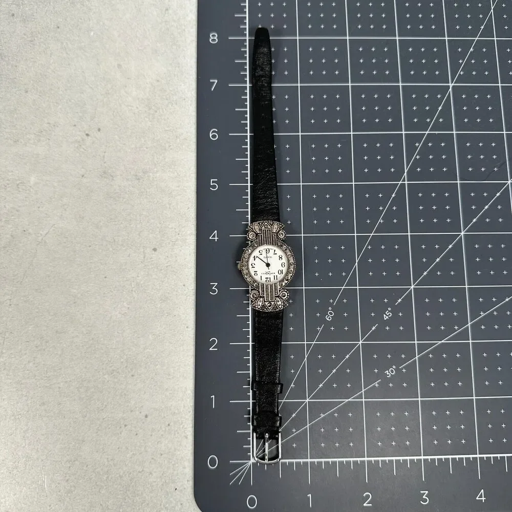 LA Express Watch Womens Marcasite Bezel Silver Tone Art Deco 25mm New Battery